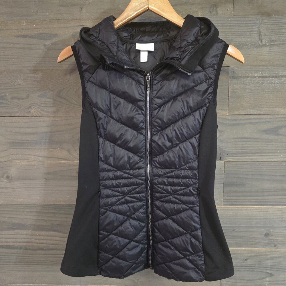Zella Women's XS Black Quilted Puffer Vest Hooded Full Zip Sleeveless